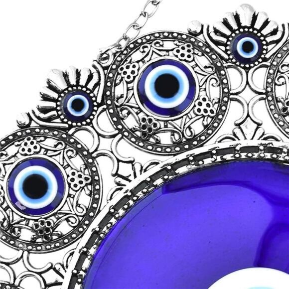 Turkish X-Large Glass Blue Evil Eye Wall Hanging Ornament with Round Eye Design - Picture 3 of 4